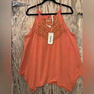 Monoreno Orange Asymmetrical Embellished Tank Top
